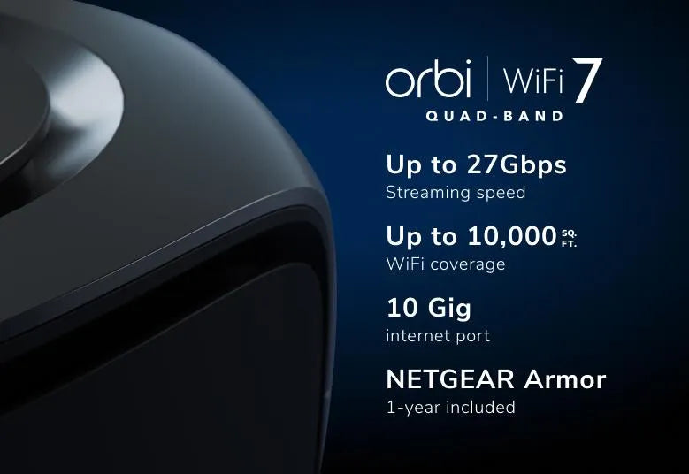 Orbi 970系列四頻WiFi 7 Mesh系統, 黑色版,3件裝 (RBE973SB)