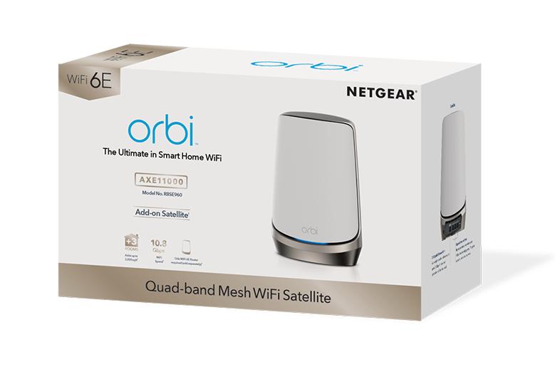 Orbi AXE11000 WiFi Satellite (RBSE960) 960 Series Quad-Band WiFi 6E Mesh Add-on Satellite, 10.8Gbps