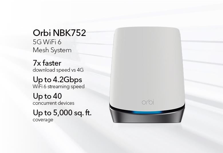 5G WiFi Mesh System, AX4200 (NBK752) Orbi 5G Tri-Band WiFi 6 Mesh System,4.2Gbps, Router + 1 Satellite