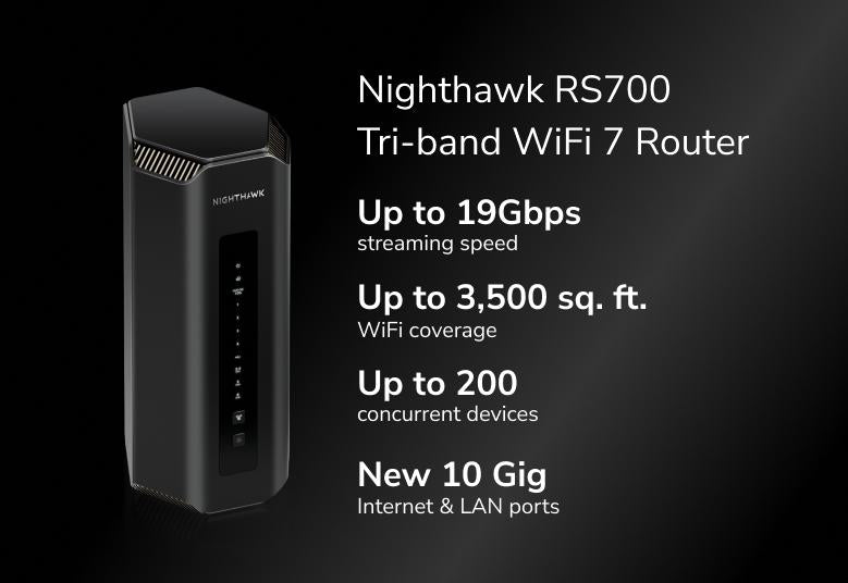 Nighthawk三頻WiFi 7路由器，19Gbps，10千兆埠，帶1年NETGEAR Armor™