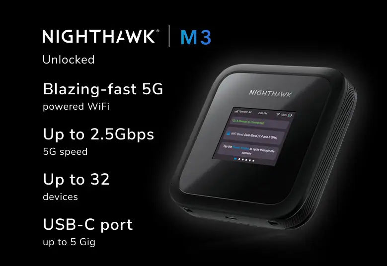 Nighthawk M3, 5G router mobile hotspot, 最高速度可達 2.5 Gbps (MH3150)