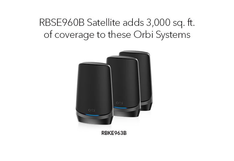 [缺貨] Orbi 960 系列四頻WiFi 6E Mesh附加衛星機， 黑色版 (RBSE960B)