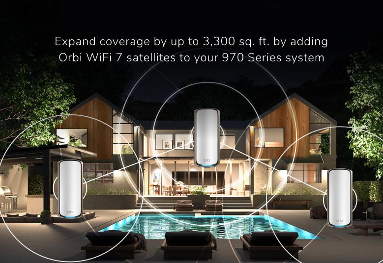 Orbi 970系列四頻WiFi 7 Mesh系統，白色版，附加衛星(RBE970)