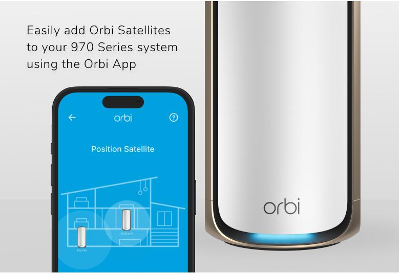 Orbi 970系列四頻WiFi 7 Mesh系統，白色版，附加衛星(RBE970)