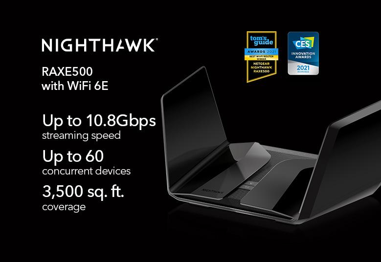 AXE11000 WiFi Router (RAXE500) Nighthawk® Tri-Band WiFi 6E Router (up to 10.8Gbps) with new 6GHz band